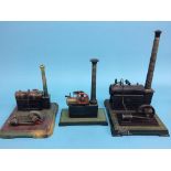 Three spirit fired model engines, one stamped G.B.N., another stamped B.W. Germany and one