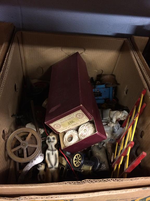 Three boxes of assorted, to include a mantle clock, model bits, and an oil lamp etc. - Image 3 of 4