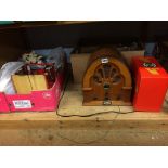 Two boxes of assorted, to include a reproduction Deco radio etc.