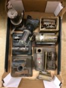 A collection of model tin plate horizontal and vertical engines