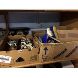 Three boxes of assorted, to include Masonic Regalia, reproduction Staffordshire figures and a mantle