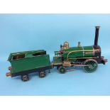 A live 3 ½ inch gauge model locomotive and tender, 'Rainhill', with green livery, 13cm width x
