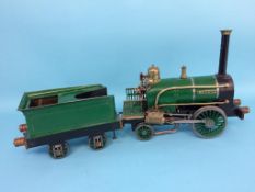 A live 3 ½ inch gauge model locomotive and tender, 'Rainhill', with green livery, 13cm width x