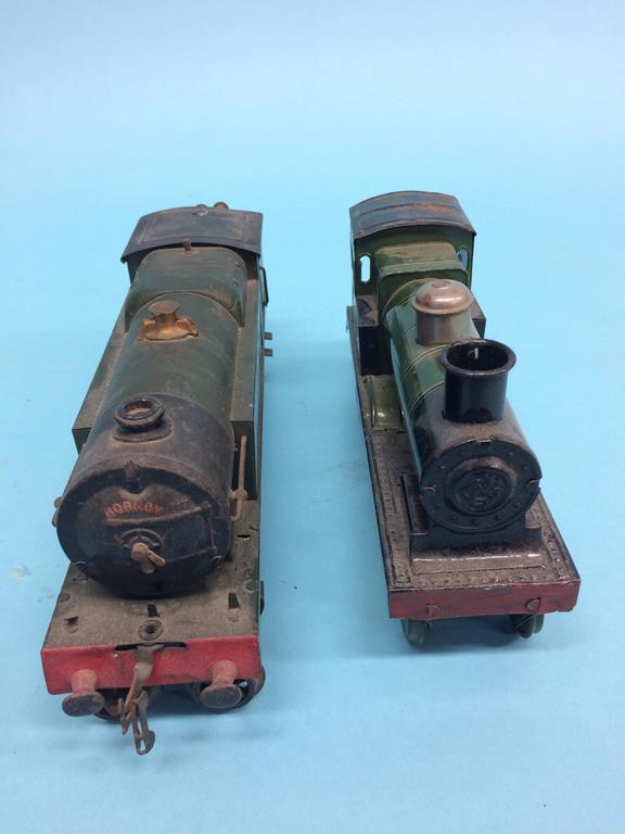 A small clockwork locomotive, stamped G.B., number 3410, with green livery and a clockwork Hornby - Image 5 of 5