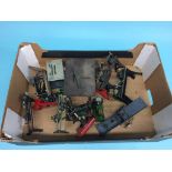 A box of miniature engineering machinery to include; lathes, wood saw, grinder, pillar drills etc.