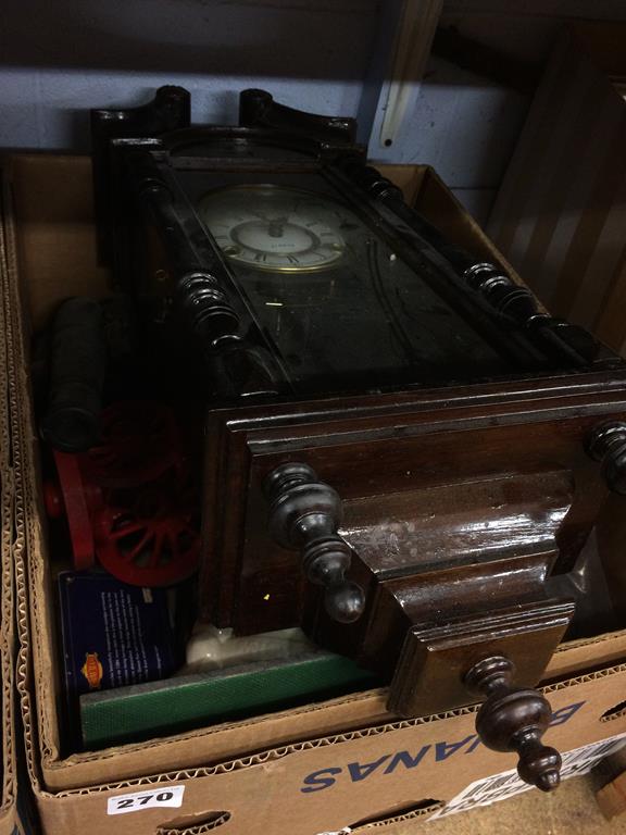 Three boxes of assorted, to include a mantle clock, model bits, and an oil lamp etc. - Image 4 of 4