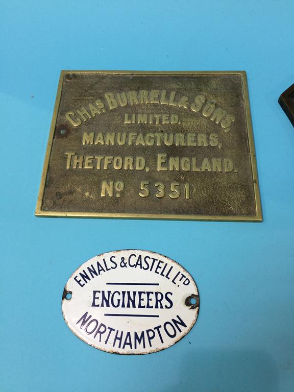 A large brass Allen and Son plaque and various others, to include Burrell and Son, Invicta etc. - Image 3 of 5