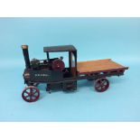 A steam driven flat bed wagon 'D. Russell', 40cm length