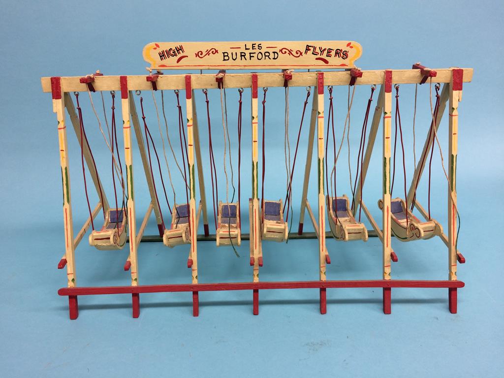 A wooden painted Fairground Swing, 'Les Burford High Flyers'. 50cm wide x 30cm long - Image 2 of 2