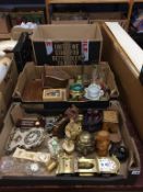 Three boxes of assorted, to include decorative wooden boxes and clocks etc.