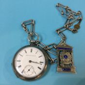An Elgin 'Coin silver' pocket watch and an Albert Masonic fob