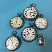Five silver pocket watches and a vesta