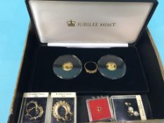 Two gold coins, a 1/2 Sovereign 9ct earrings etc.
