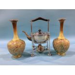 A plated spirit kettle and pair of Royal Doulton vases