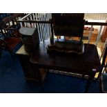 A toilet mirror, mahogany occasional table and pot cupboard etc.