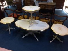 Cream 'painted' tripod occasional tables and a coffee table
