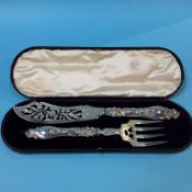 A cased set of silver fish servers, Geo. White, Birmingham, 1851