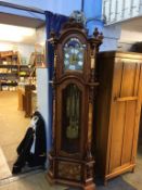 A reproduction Ornate Italian walnut inlaid long case clock