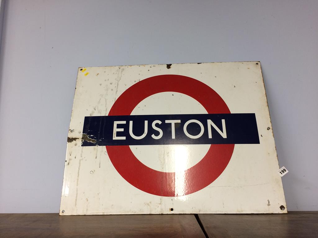 A vintage enamel London underground roundel, Euston, 71cm x 55cm - Image 2 of 2