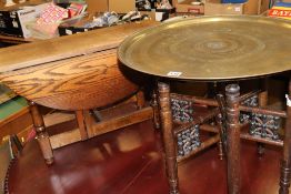 A gilt mirror, Indian folding table and an oak drop flap table