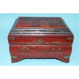 An Oriental red lacquered work box/jewellery casket. 30cm wide