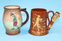 A Royal Doulton Series Ware 'Golfing' jug, D5716. 15cm high and a Dartmouth pottery golf tankard (