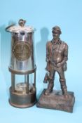 A Robert Olley Coal Mining figure and an Eccles Miners lamp