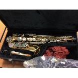 A cased 'Erlham' saxophone