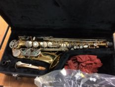 A cased 'Erlham' saxophone