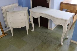 A white painted side table and bedside drawers