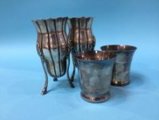 Two silver beakers and a pair of silver vases, London, 1894, 13oz