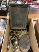 Assorted metalware and door knocker etc.