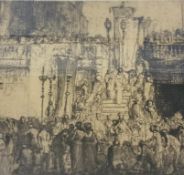 Etching 'A Procession, Genoa', by Sir Frank Brangwyn, signed in pencil, bears California State