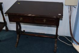 A mahogany two drawer side table