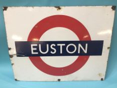 A vintage enamel London underground Roundel Euston, 71cm x 55cm