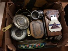 A box of assorted, to include a silver ash tray and pepper pot etc.