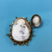 A 9ct gold cameo ring and a cameo brooch