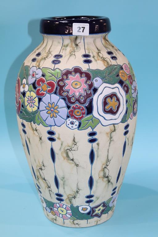 A tall Czech decorative ceramic vase. 43cm high