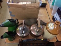 Copper kettles and oil cans etc.