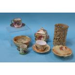 Six pieces of Royal Worcester porcelain, various and five decorative coffee cans and saucers