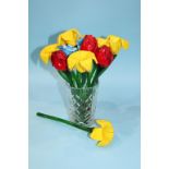 A bouquet of colourful glass Daffodils and Tulips