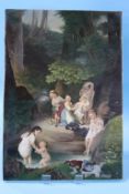 A 19th century Vienna porcelain plaque, signed L. Sturm Wien, dated verso 1890, 'Children Bathing in