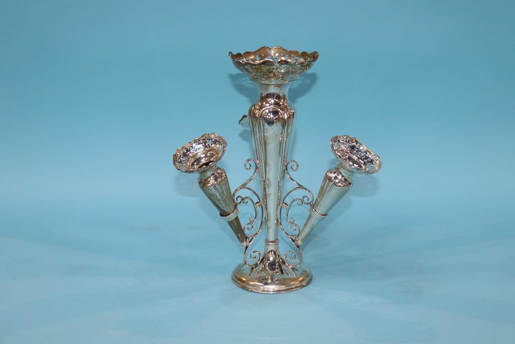 A silver three branch epergne, marks rubbed
