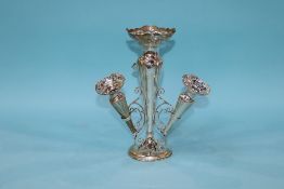 A silver three branch epergne, marks rubbed