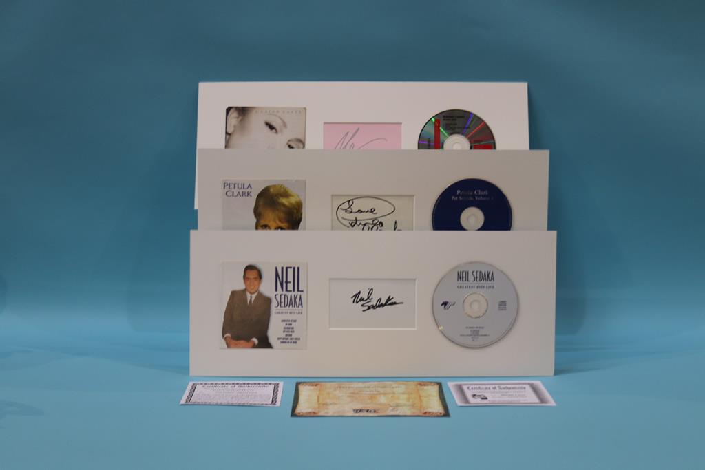 Autographs; Neil Sedaka, Petula Clark, Mariah Carey (3)