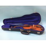 A German violin, the back stamped, Hopf, 37.5cm (length of back), with hard case