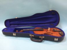 A German violin, the back stamped, Hopf, 37.5cm (length of back), with hard case