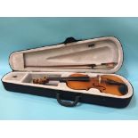 A modern Chinese violin, bow and hard case