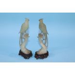 A pair of hardstone figures of birds on stands, 19.5cm height 6.5cm width approx. (Without stand)
