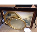 Gilt framed mirrors and a print